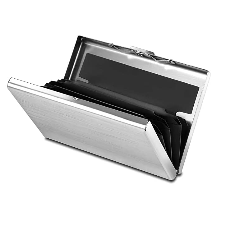 KOD Blocking Security Slim Card Holder Case for Men and Women - Pop Up Slim Minimalist Credit Card Holder (Silver 8 Sot Card Holder)