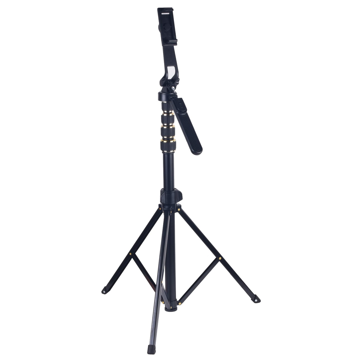 KOD Lightweight & Portable Portable 6.1 Feet (74 Inch) Long Tripod Stand Lightweight & Portable with Adjustable Clip for All Mobiles & Cameras Black & 24k Golden Finished
