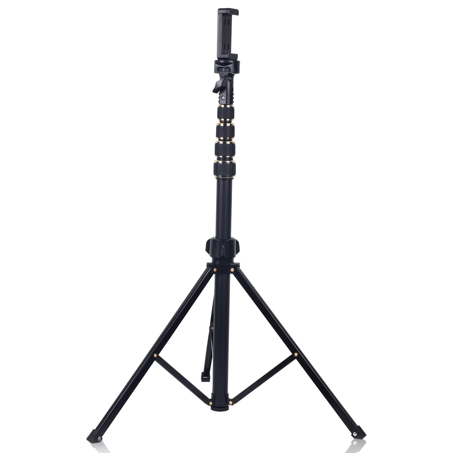KOD Lightweight & Portable Portable 6.1 Feet (74 Inch) Long Tripod Stand Lightweight & Portable with Adjustable Clip for All Mobiles & Cameras Black & 24k Golden Finished