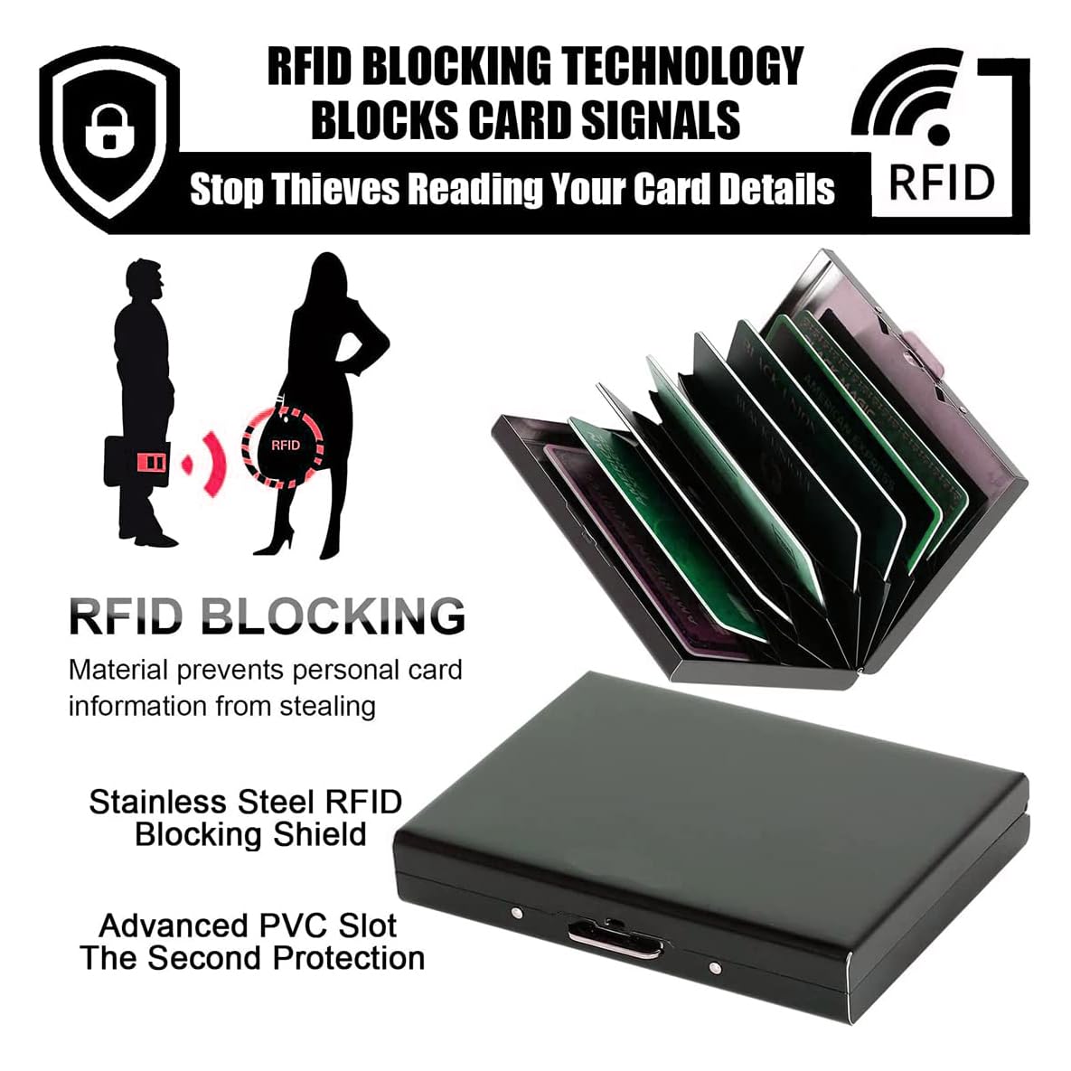 KOD Blocking Security Slim Card Holder Case for Men and Women - Pop Up Slim Minimalist Credit Card Holder (Silver 8 Sot Card Holder)
