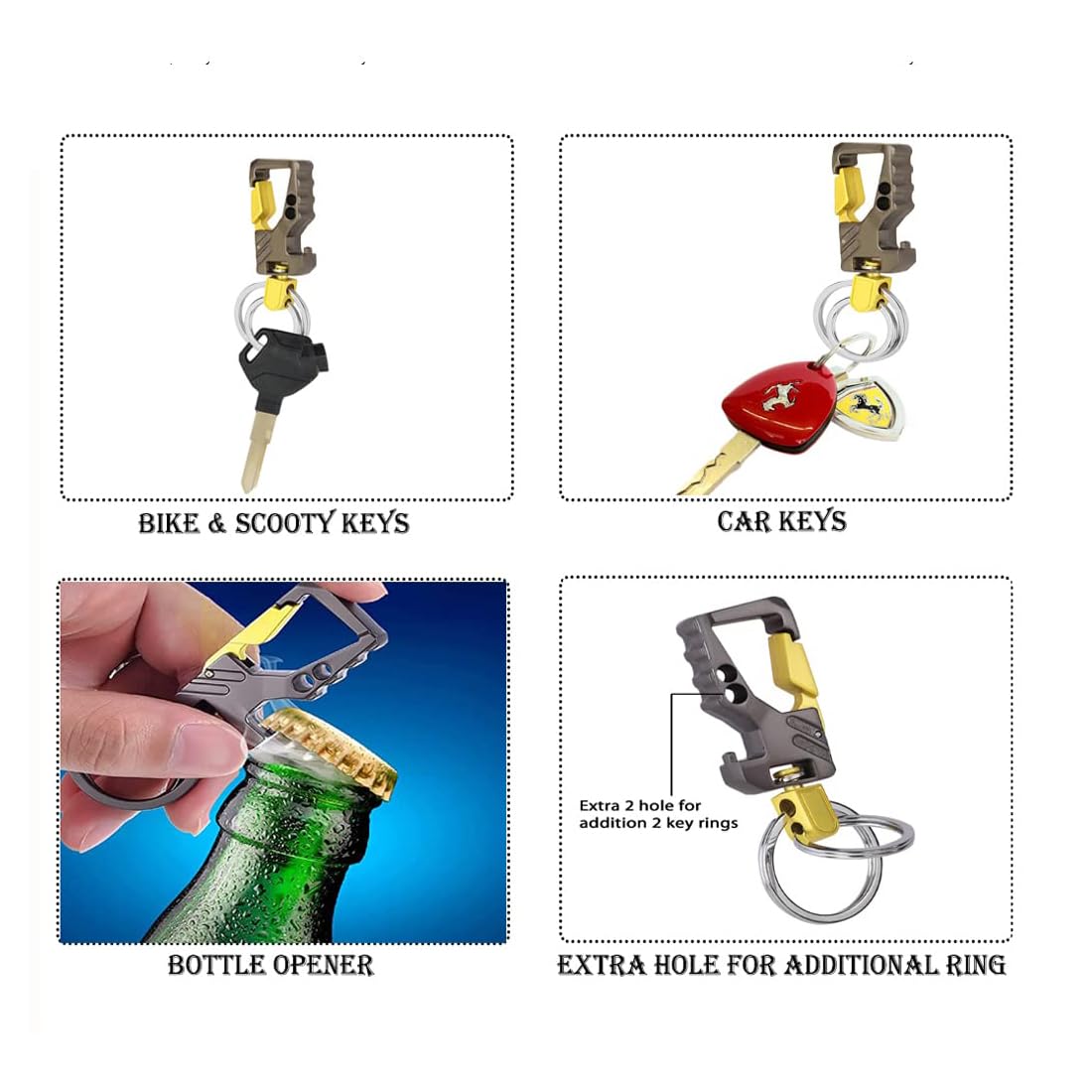 KOD Hook Locking Double Rings Metal Keychain For Bike and Car Keys