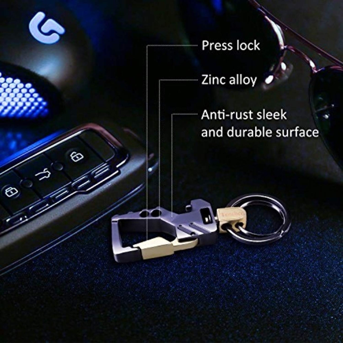 KOD Hook Locking Double Rings Metal Keychain For Bike and Car Keys