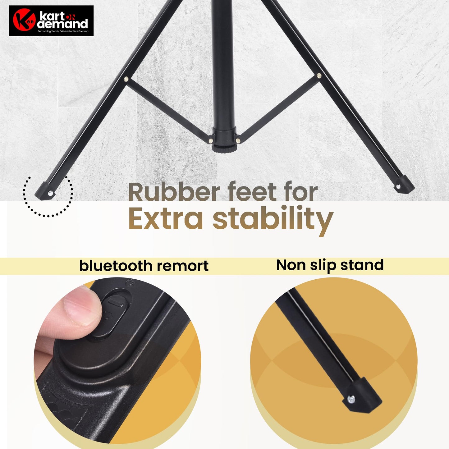 KOD Lightweight & Portable Portable 6.1 Feet (74 Inch) Long Tripod Stand Lightweight & Portable with Adjustable Clip for All Mobiles & Cameras Black & 24k Golden Finished