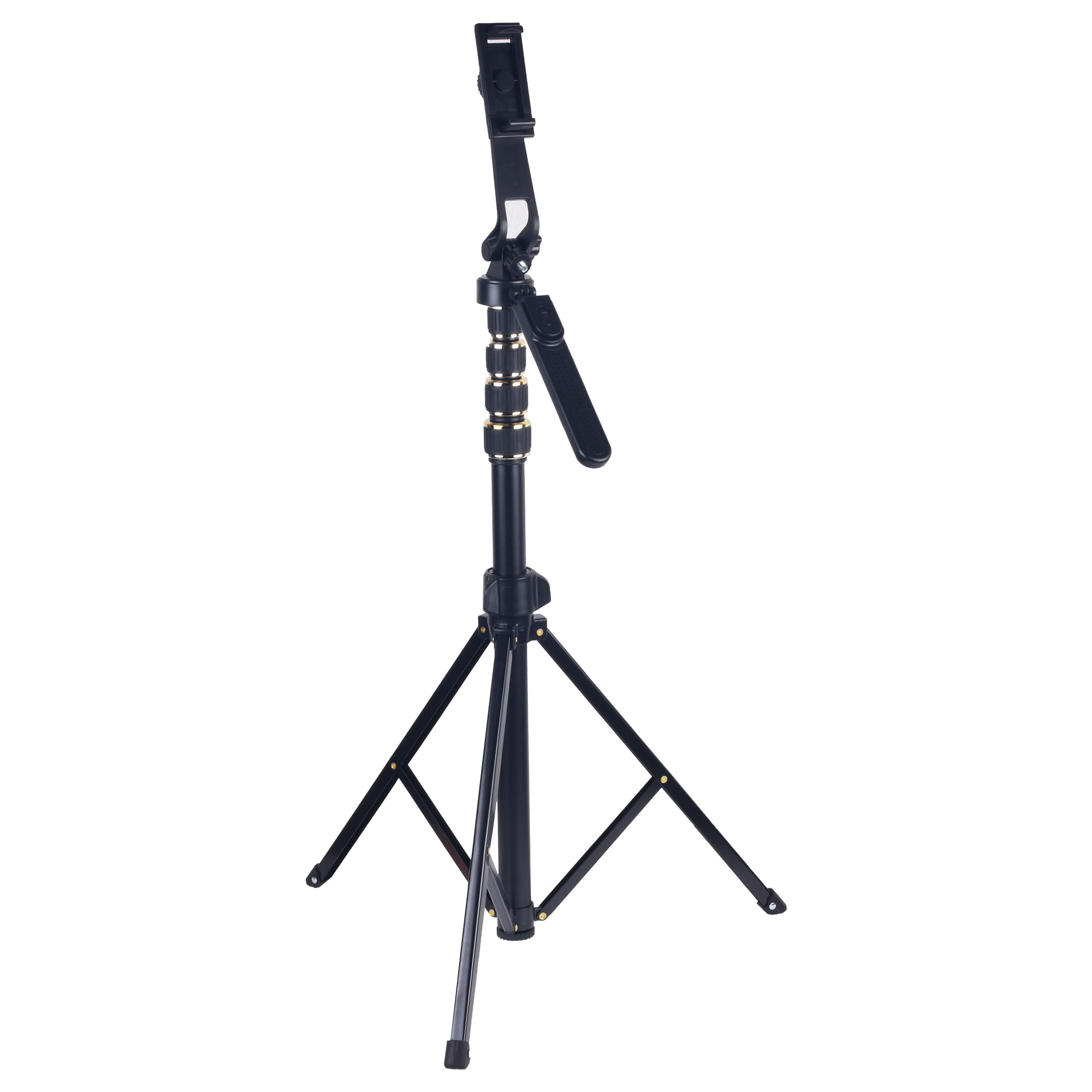 KOD Lightweight & Portable Portable 6.1 Feet (74 Inch) Long Tripod Stand Lightweight & Portable with Adjustable Clip for All Mobiles & Cameras Black & 24k Golden Finished