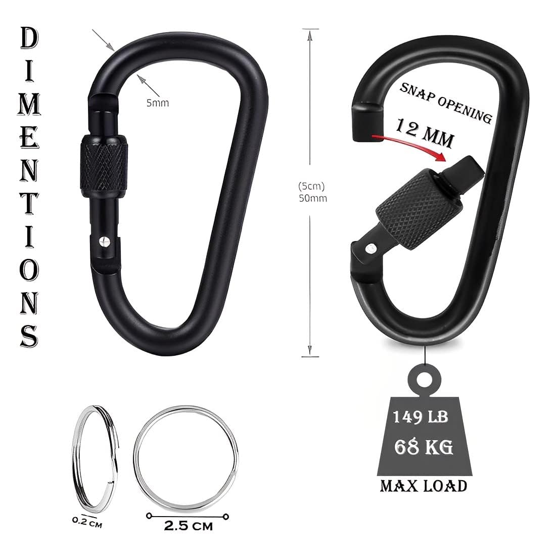 KART ON DEMAND Aluminium D-Shape Black Carabiner Keychain (1)