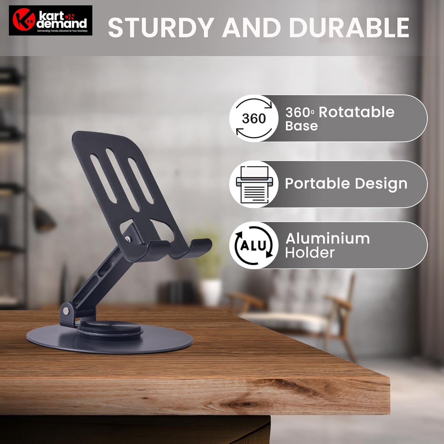 KART ON DEMAND KOD 360° Angle Rotating & Height Adjustable Mobile Stand, Mobile Holder for Table, Phone Stand Holder, Mobile Holder for Table